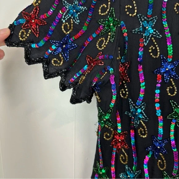 Vintage Beaded Sequin Star Top M - Picture 4 of 11